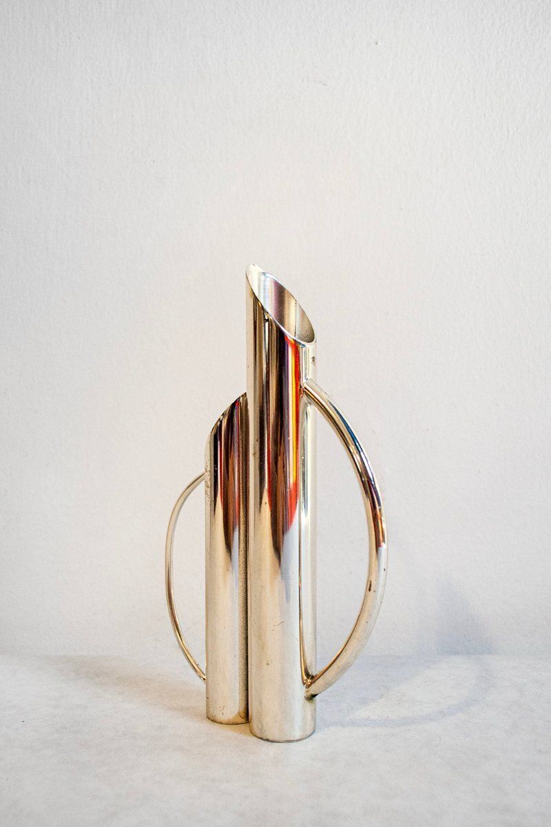 Vintage Verzilverd Metalen Vaas In De Stijl Van Gio Ponti, 1970 photo furniture