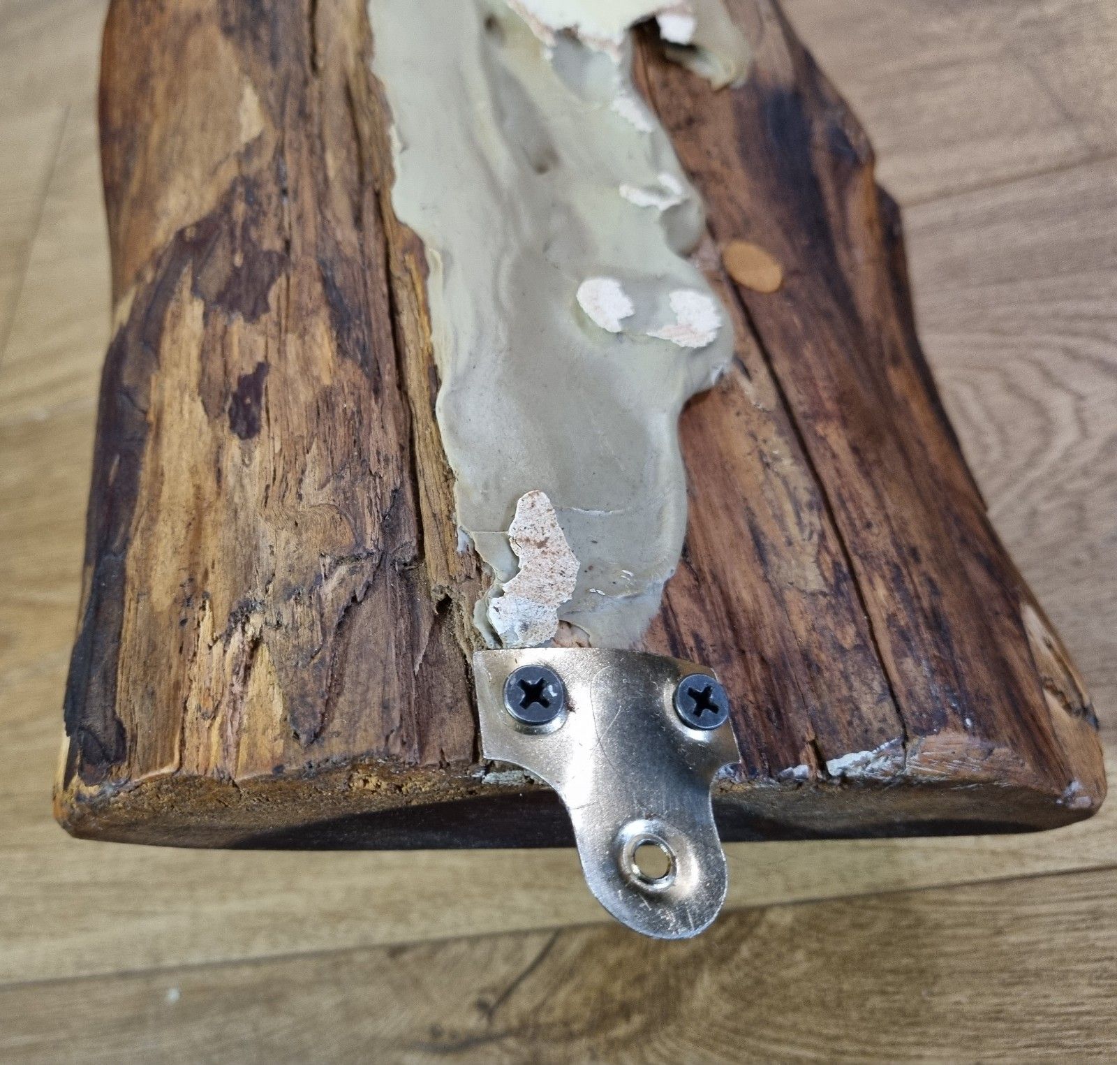 photo vintage Vintage Yew Coat Rack Live Waney Edge 5 Wooden Peg Hook Rustic Heavy Reclaimed