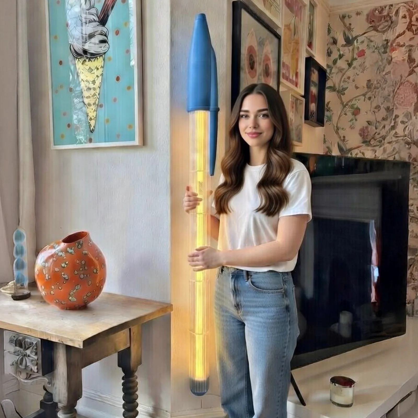 Giant Pen Wall Light – 155cm Statement Lamp With Remote Dimmer photo vinterior