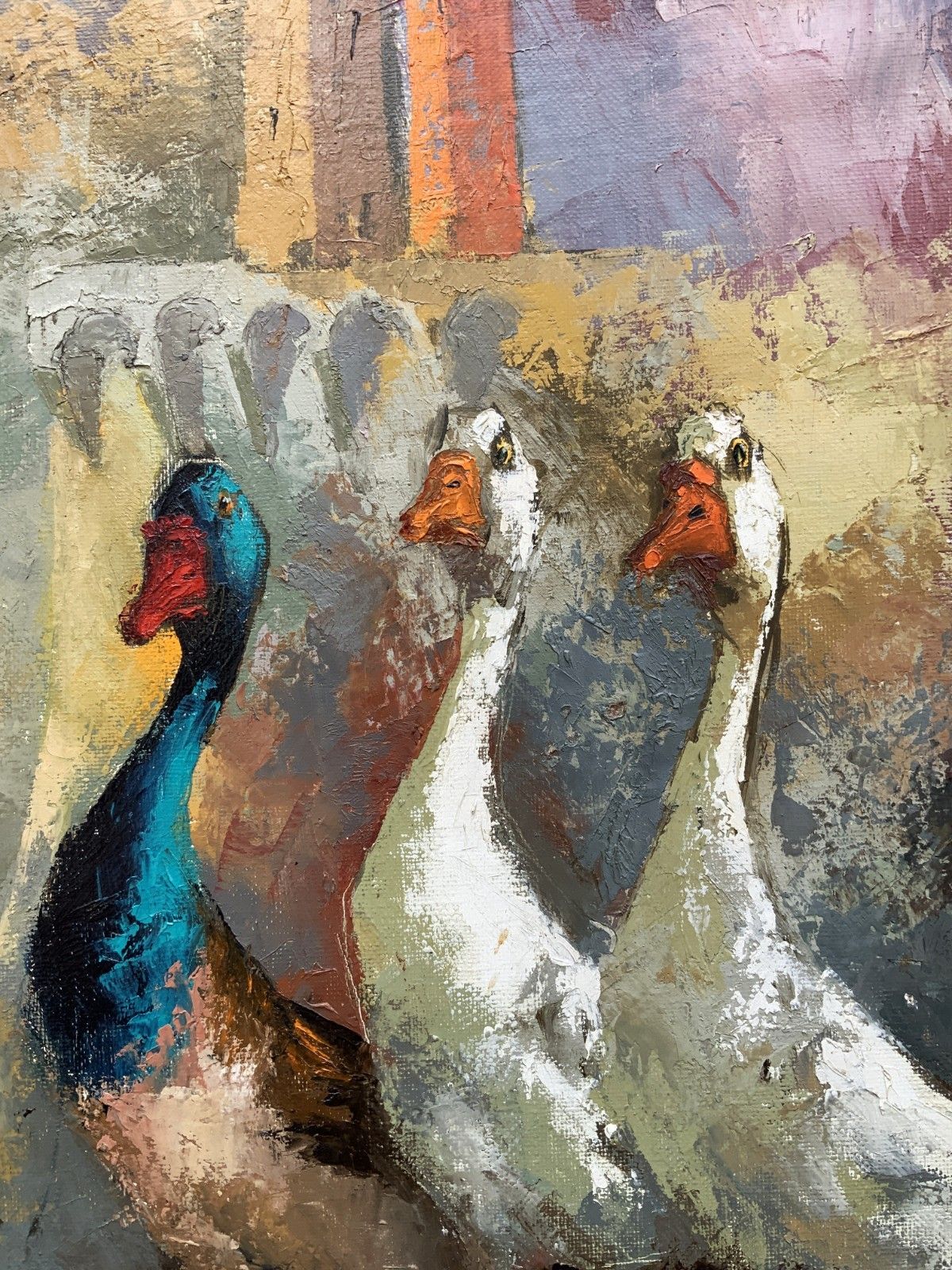 photo furniture Original Vintage Oil Painting 'Archbishop And The Geese' After Marc Chagall