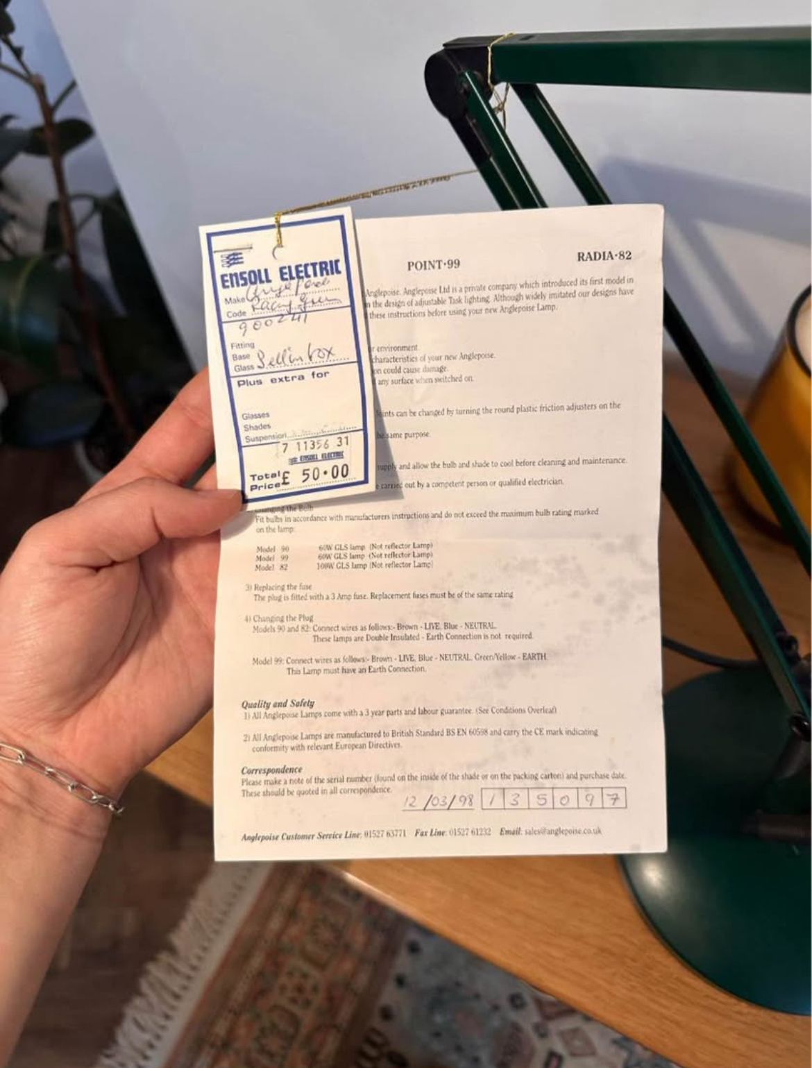 Extra Rare Unused Anglepoise Lamp With Original Receipt   1998   Dark Green   Perfect Condition photo vinterior