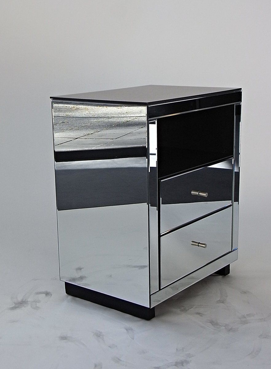 Facet Mirrored Drawer Bedside Table With Faceted Pilasters And Edges, 2010s