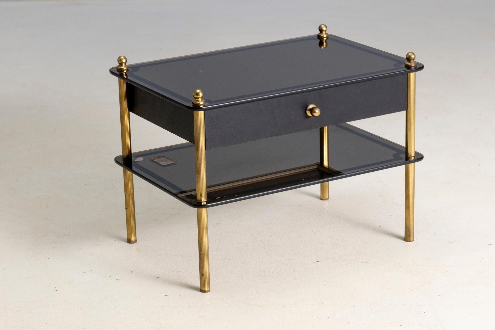 Glass And Brass Side Table With Drawer, 1970s, Europe photo furniture