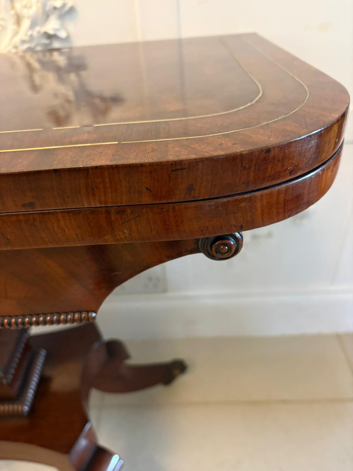 Antique English 19th Century Mahogany Brass Inlaid Fold Over Sidetable photo furniture