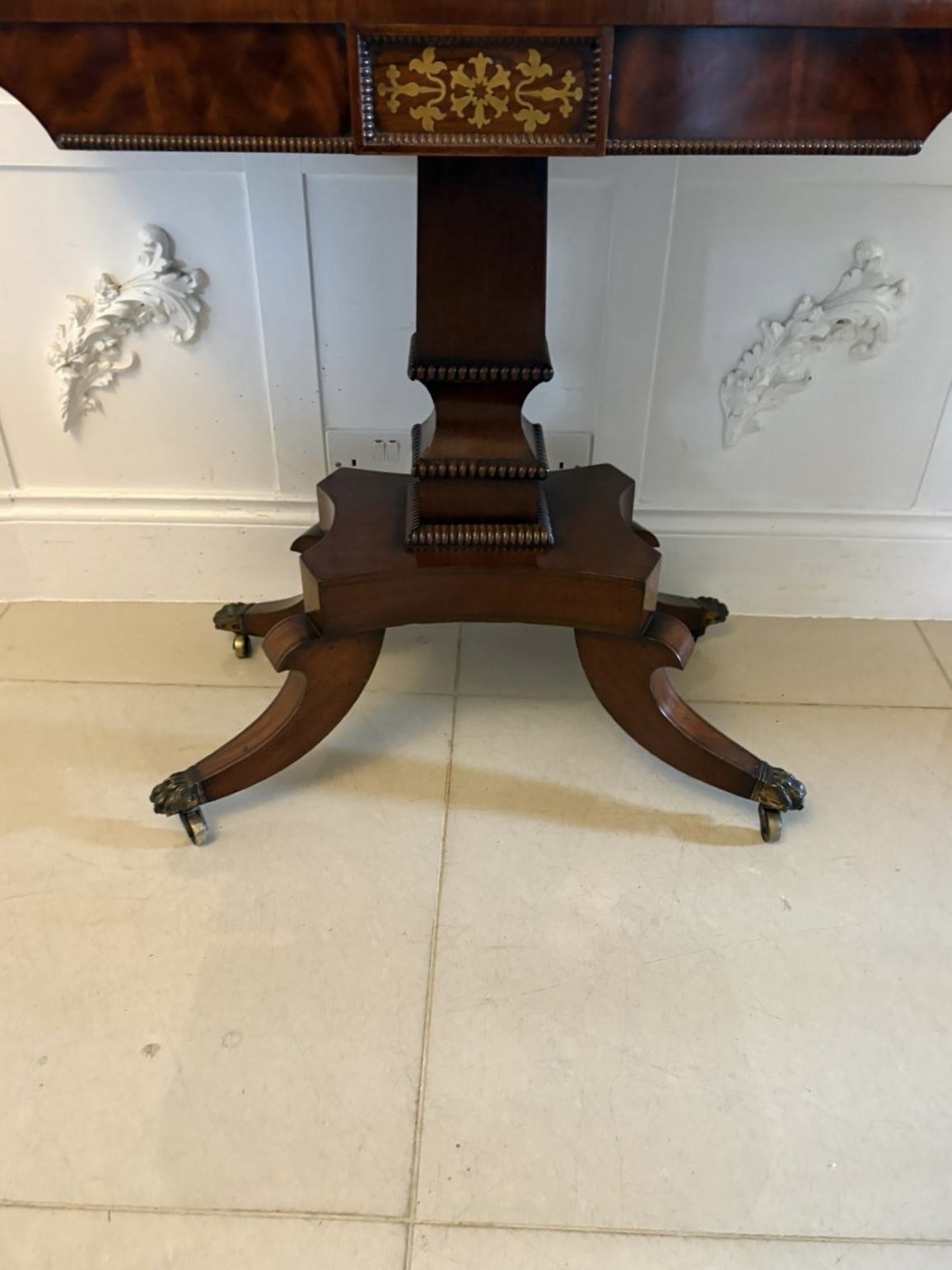 2885.0 Antique English 19th Century Mahogany Brass Inlaid Fold Over Sidetable photo