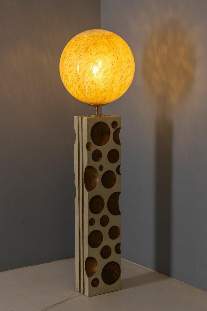 Vloerlamp Met Gemarmerd Glazen Kap, Jaren 1960–1970, Europa photo for sale