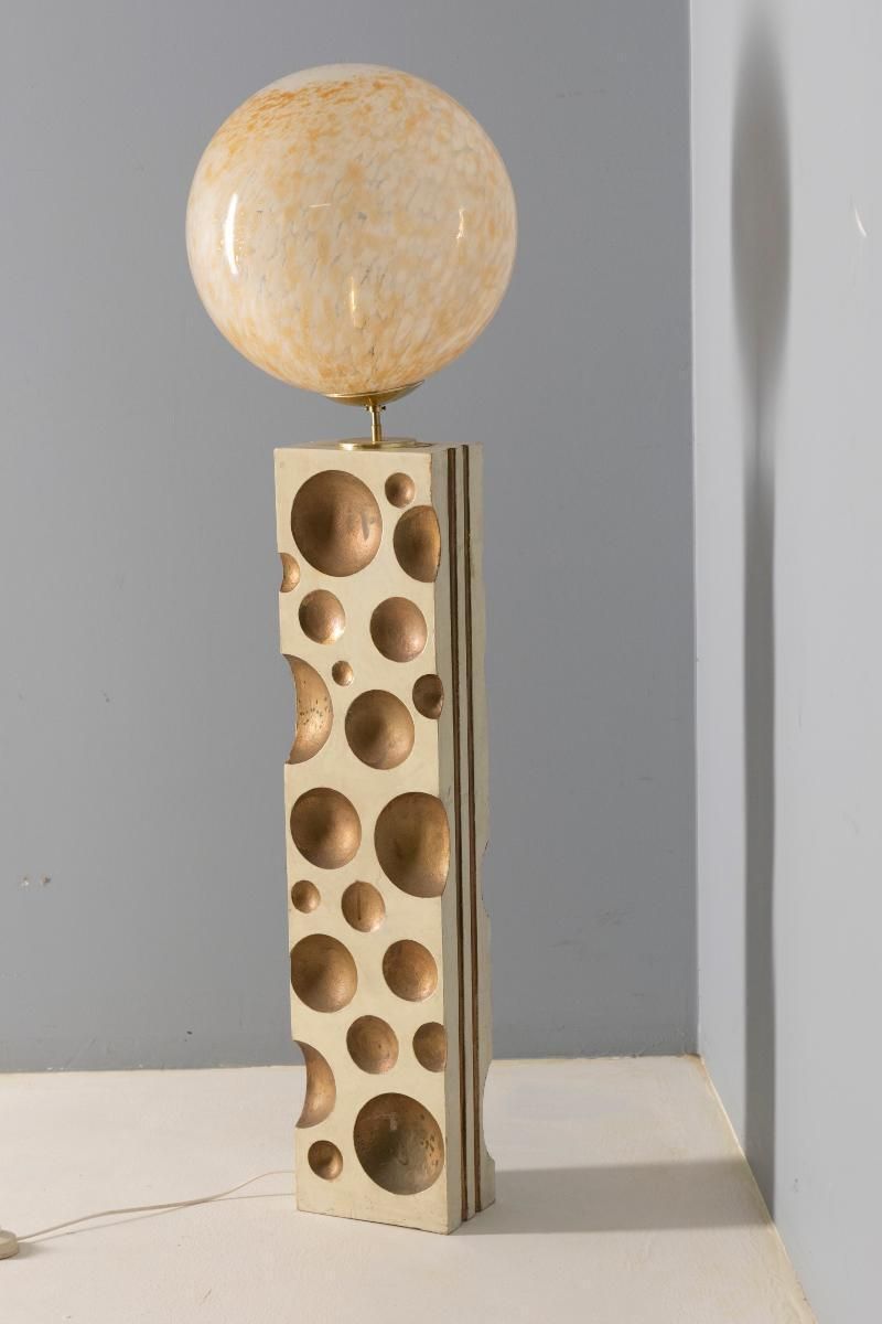 Vloerlamp Met Gemarmerd Glazen Kap, Jaren 1960–1970, Europa photo Verlichting