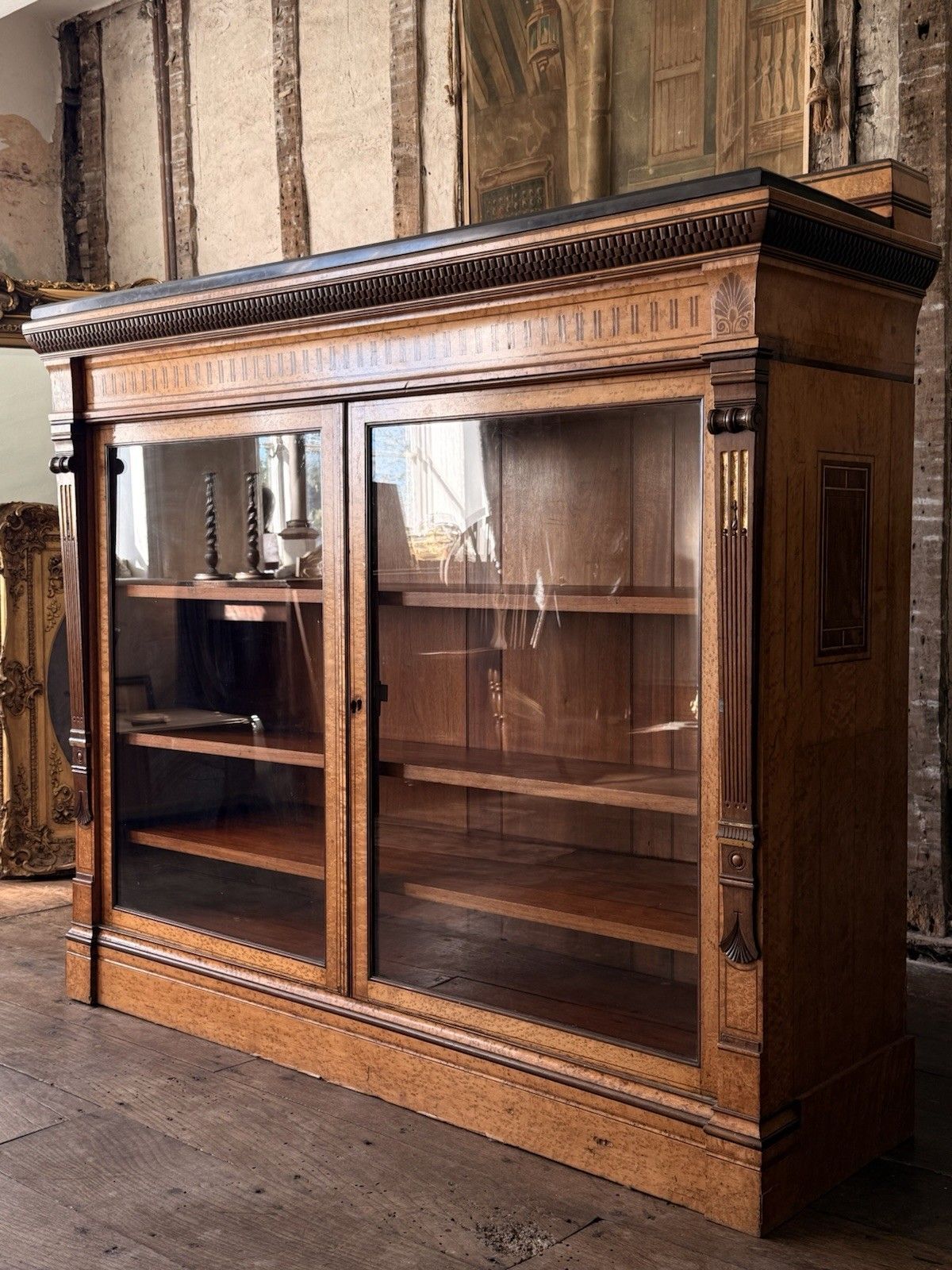 Lamb Of Manchester Burr Walnut Antique Display Cabinet Sideboard Granite Top photo for sale
