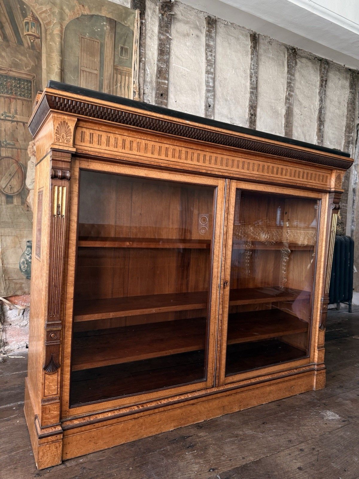 Lamb Of Manchester Burr Walnut Antique Display Cabinet Sideboard Granite Top photo vintage