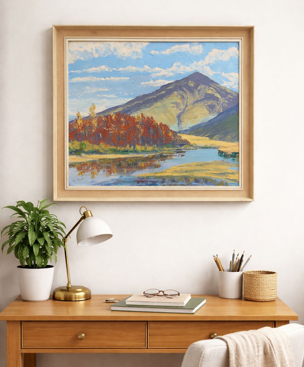 Scottish Impressionist Impasto Oil Painting Mountainous Landscape Mid Century photo furniture