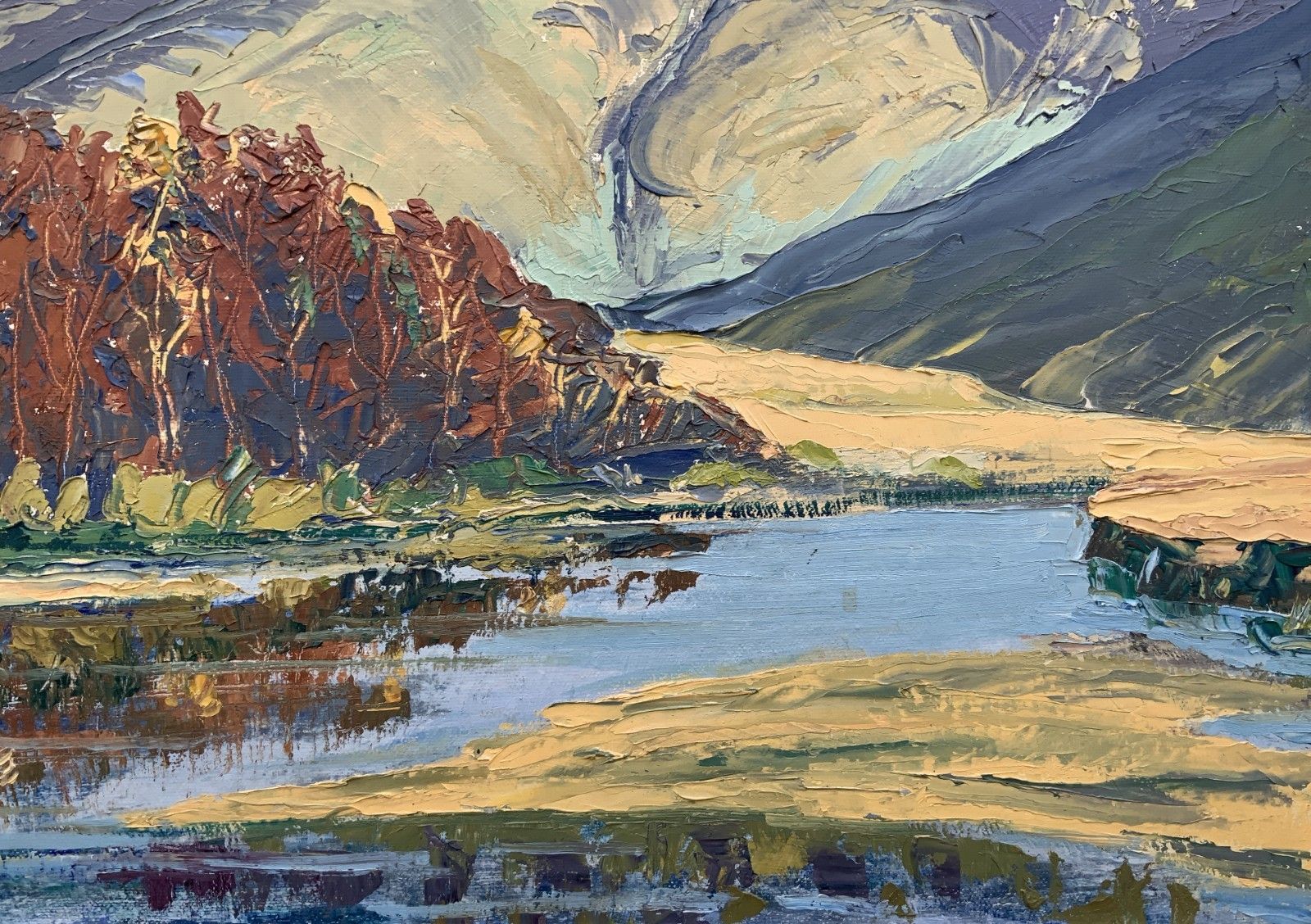 photo for sale Scottish Impressionist Impasto Oil Painting Mountainous Landscape Mid Century