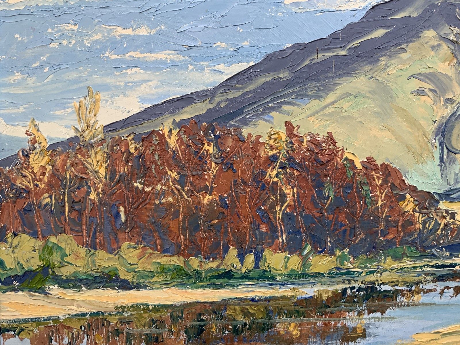 299.0 Scottish Impressionist Impasto Oil Painting Mountainous Landscape Mid Century photo