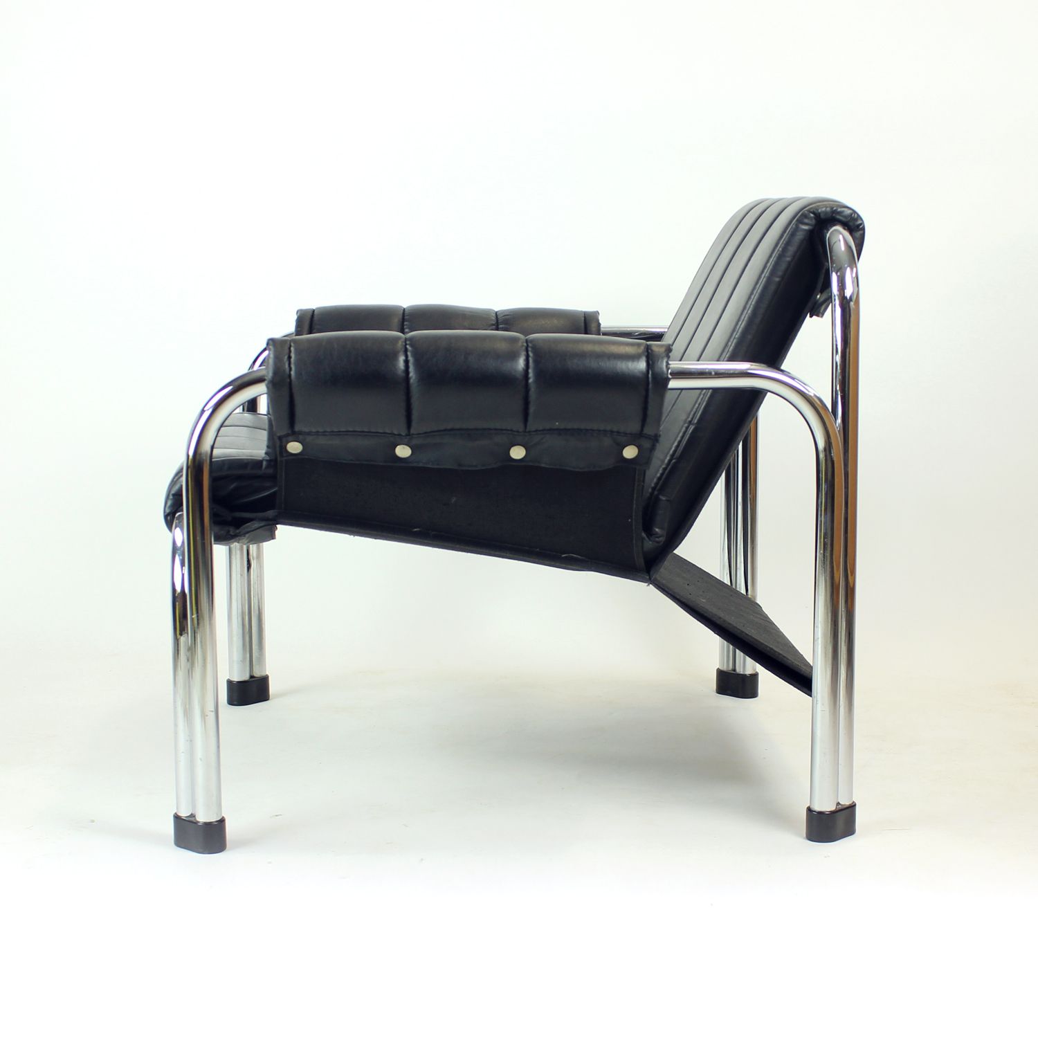 Lounge Chair By Viliam Chlebo In Chrome And Leatherette, Kodreta 1980s photo buy