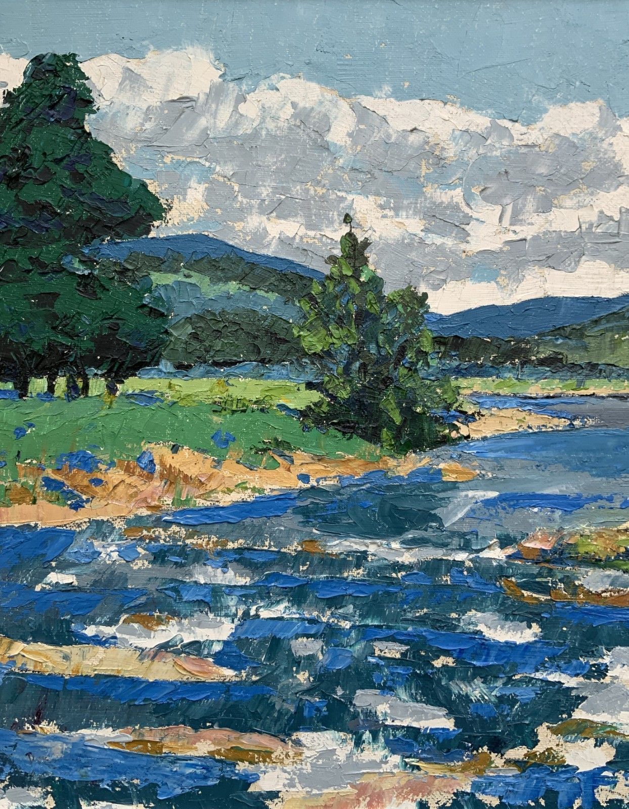 Scottish Impressionist Impasto Oil Painting River Landscape Mid Century photo buy