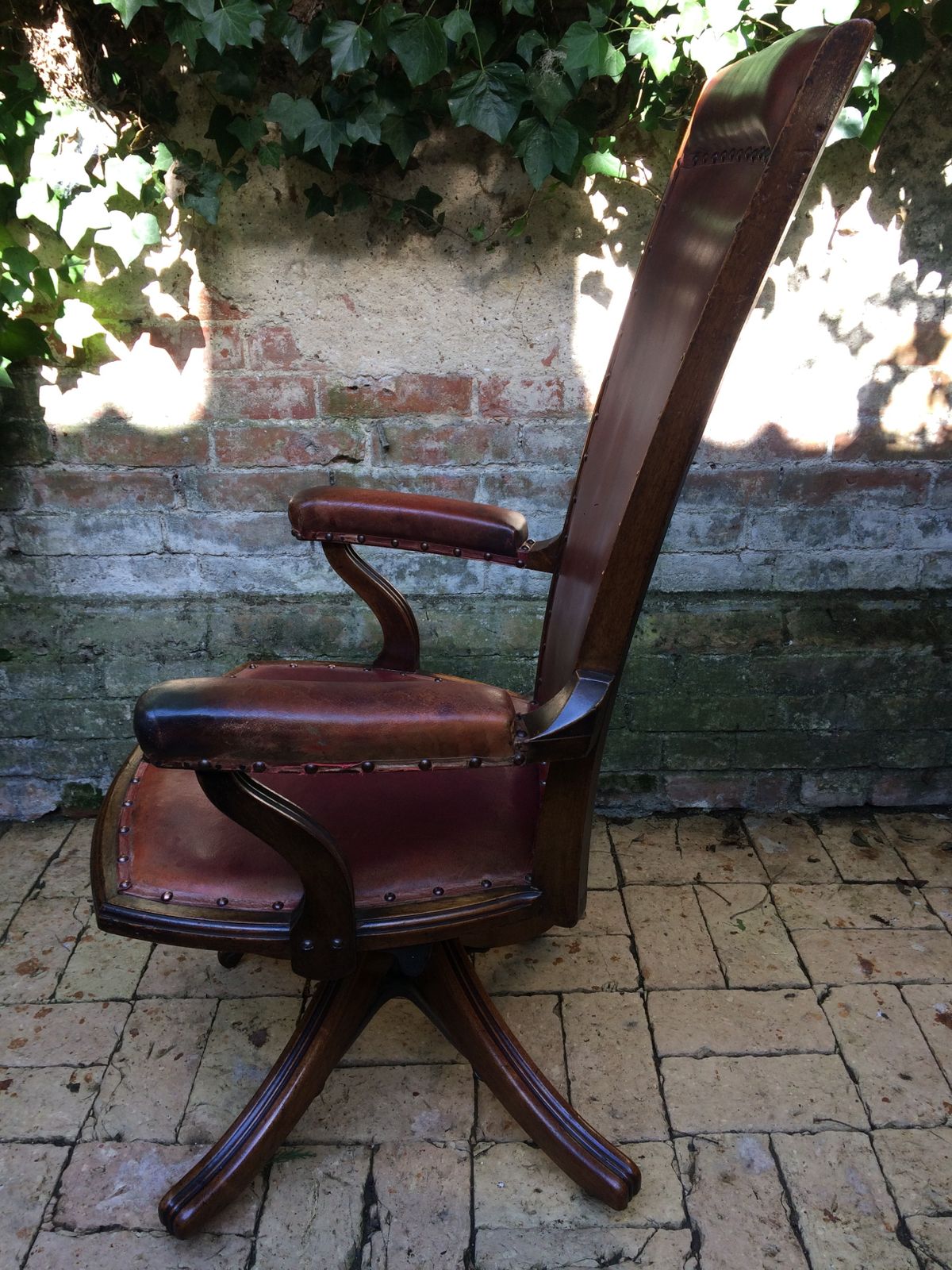 Edwardian Walnut  And Leather Desk Chair By W Angus And Co London. photo for sale