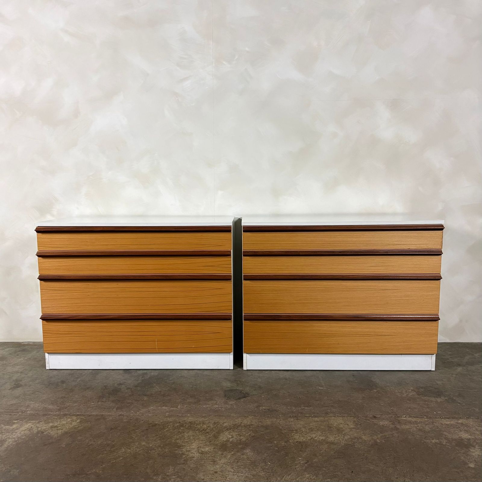 Chest Of Drawers White & Teak Mid Century Retro Mcm