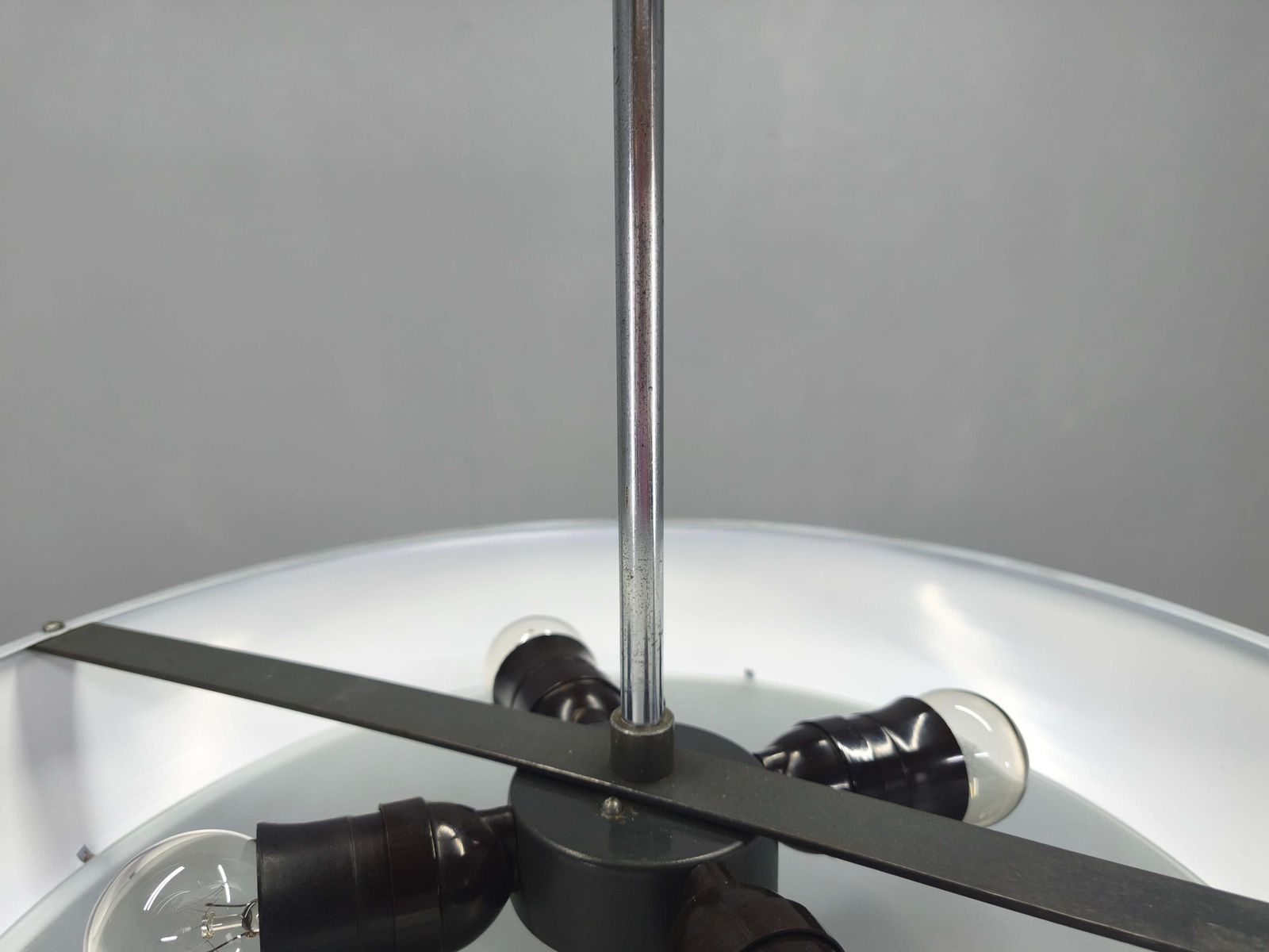 Bauhaus Ufo Chandelier By Drupol, Chrome Glass Pendant, 1940s photo buy