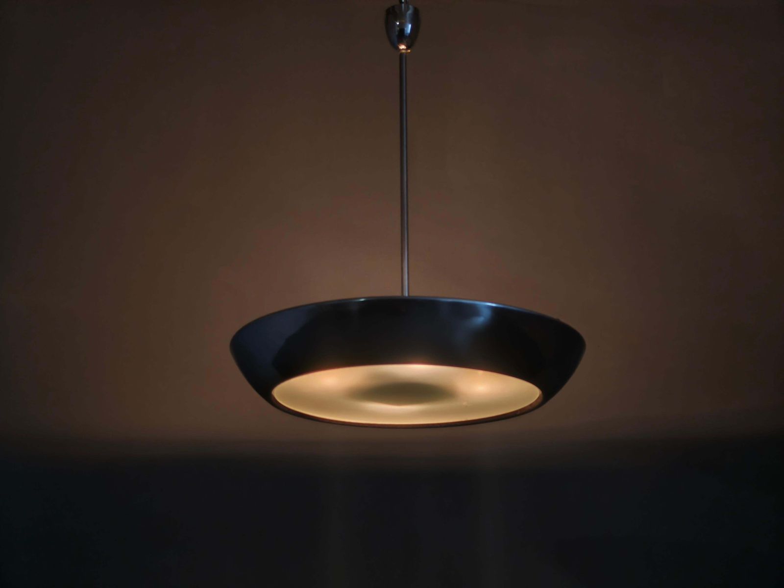 876.0 Bauhaus Ufo Chandelier By Drupol, Chrome Glass Pendant, 1940s photo