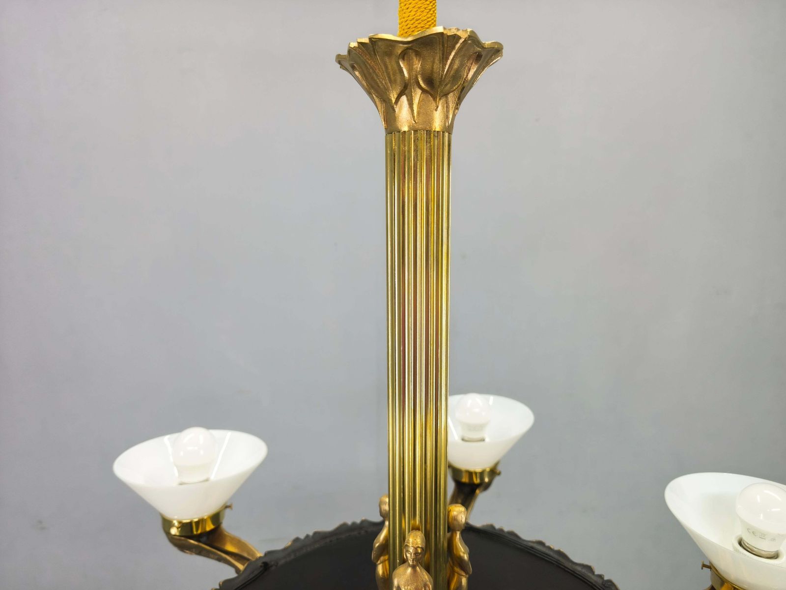 photo furniture Art Deco Brass Chandelier With Glass Shades, Czechoslovakia, 1930s