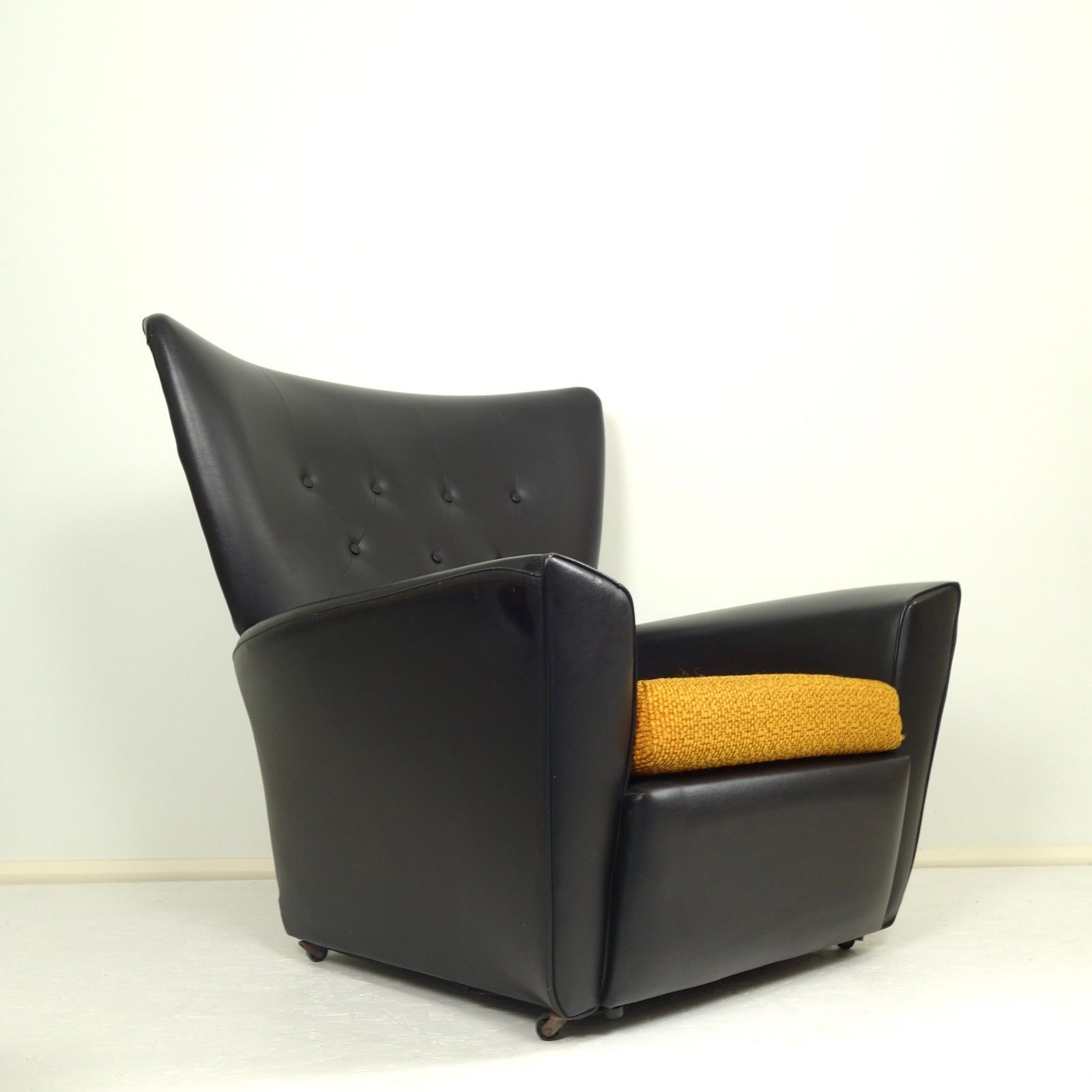 Furniture Pair Of Mid Century Black & Orange  Lounge Chairs 1960s Vintage Armchairs photo