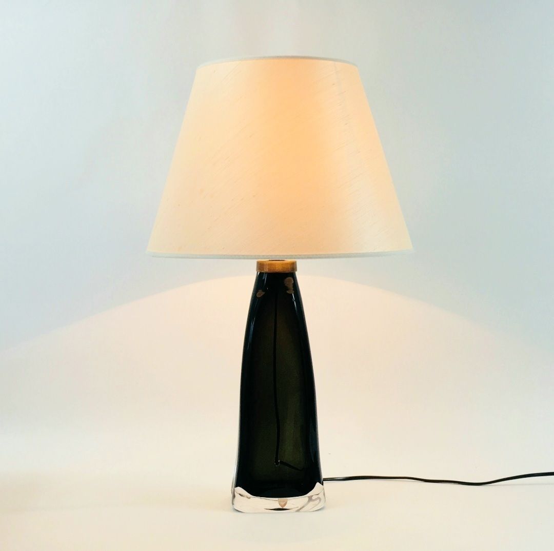 Pair Of Scandinavian Mid Century Modern Glass & Brass Table Lamps Model Rd 1323 By Carl Fagerlund For Orrefors, Sweden, 1960s photo vinterior