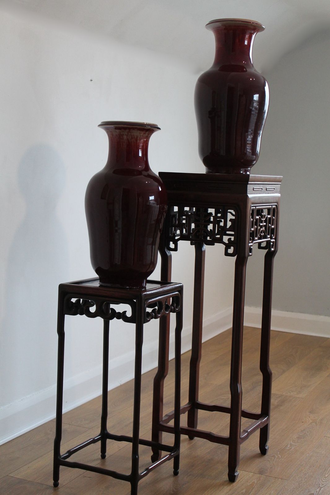 photo buy Antique Chinese Early Qing Dynasty,18th C. Flambe "Sang De Boeuf" Vases (Pair)