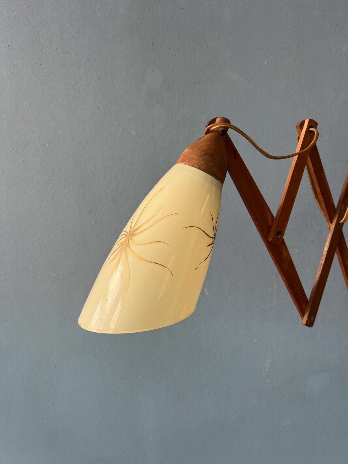 Mid Century Teakhouten Deense Wandlamp Met Glazen Kap photo buy