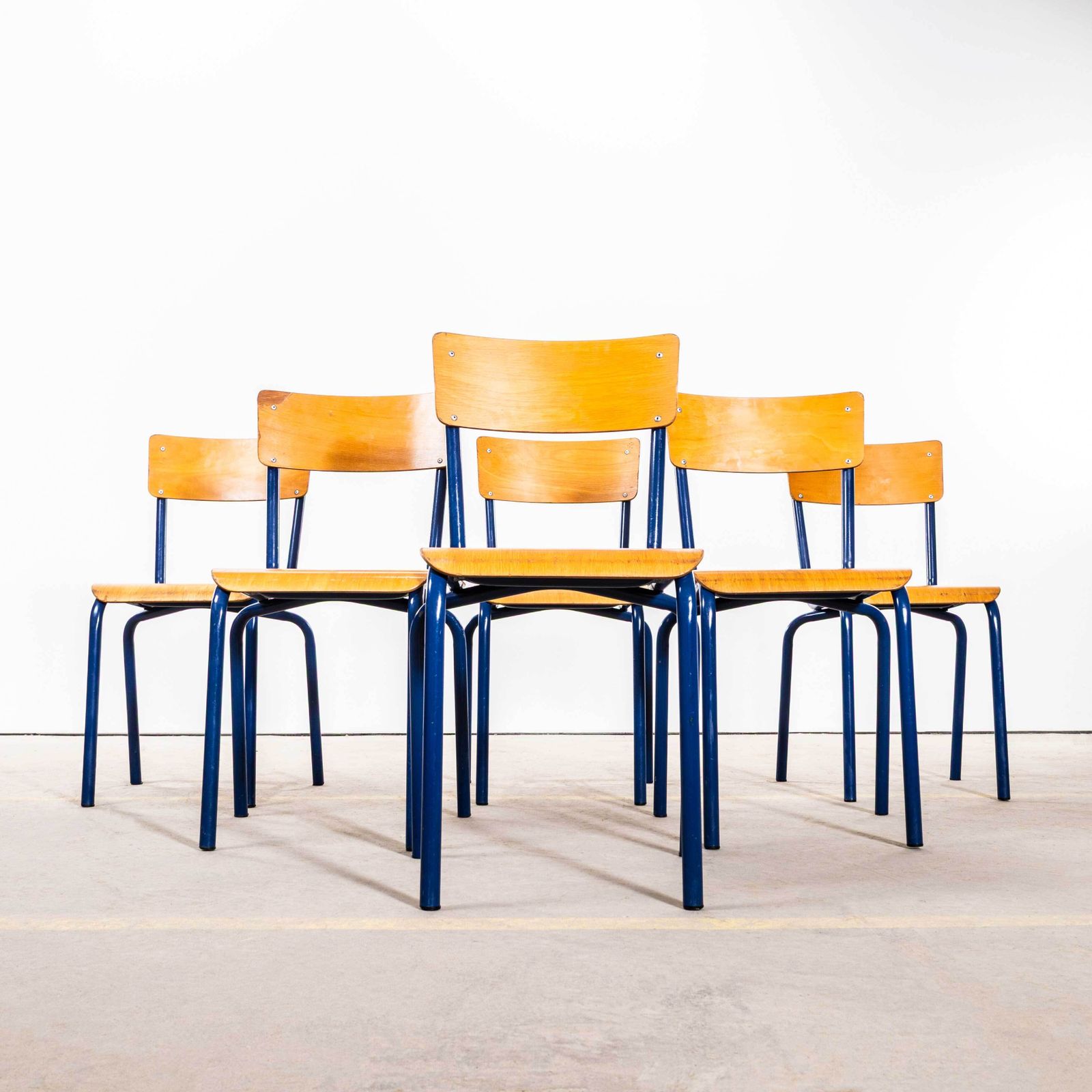 1960's Sea Blue Simple Mullca Stacking Dining Chairs   Set Of Six