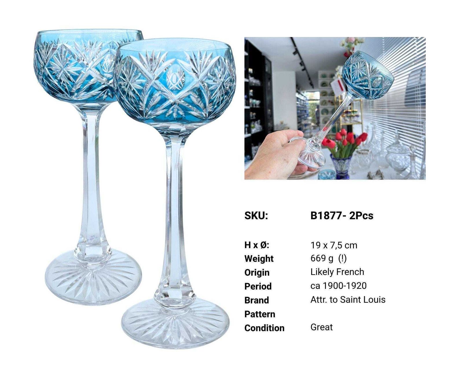 Saint Louis Crystal | Paar Aquamarijn Wijnglazen | 2 Stuks photo Woonaccessoires