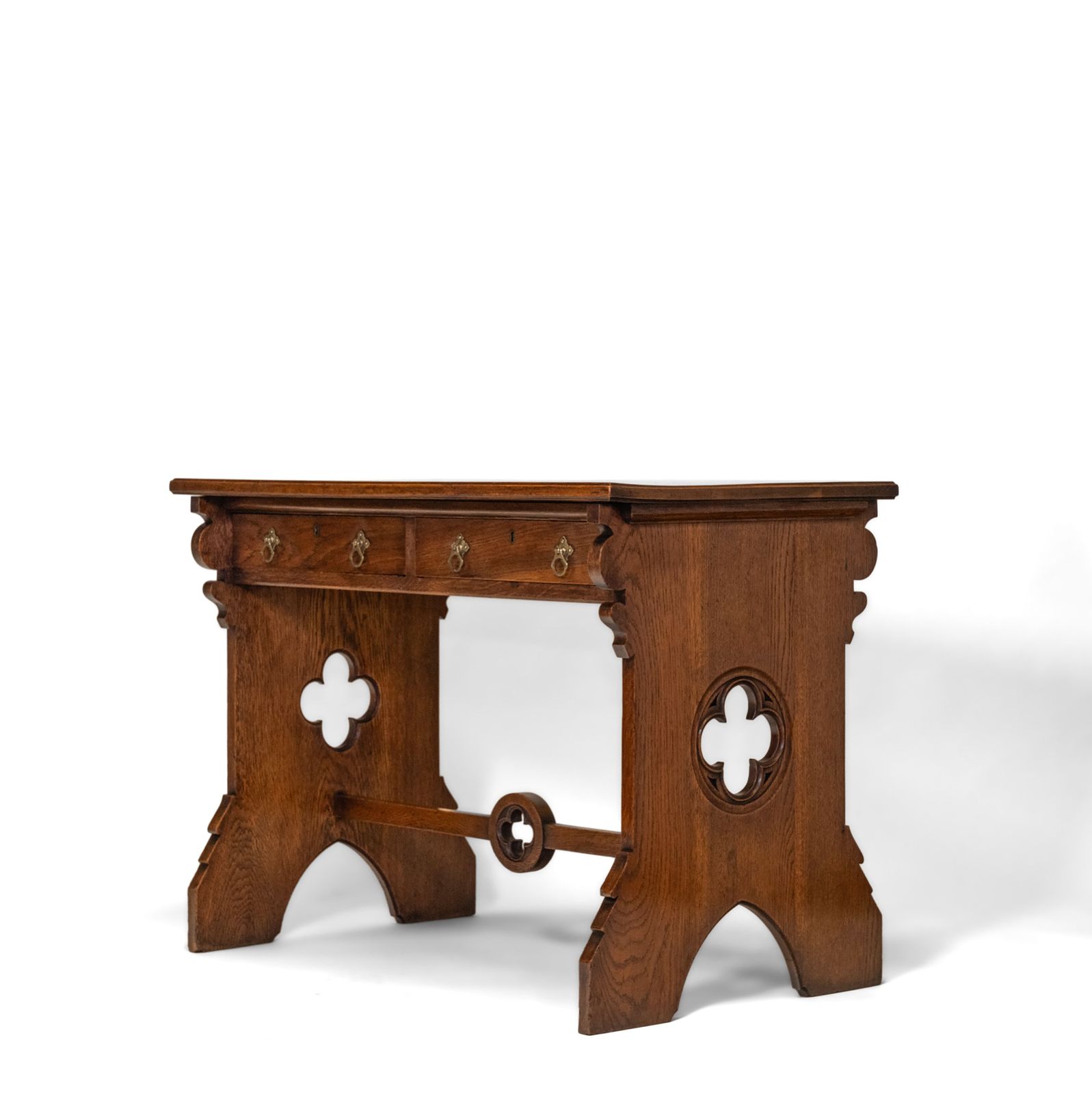 Late 19th Century Gothic Revival Oak Two Drawer Desk Writing Table