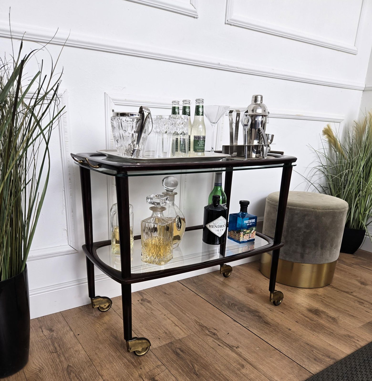 1950s Art Deco Mid Century Italian Dry Bar Cabinet Liquor Cart Tray photo furniture