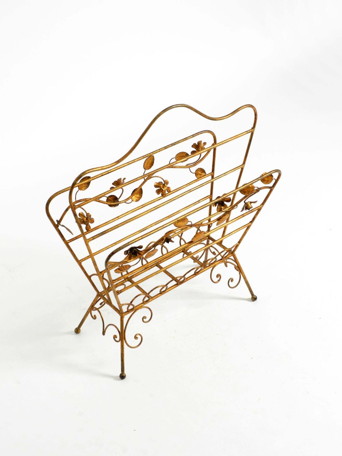 Extraordinary Mid Century Newspaper And Magazine Rack With A Gilded Metal Frame photo vinterior