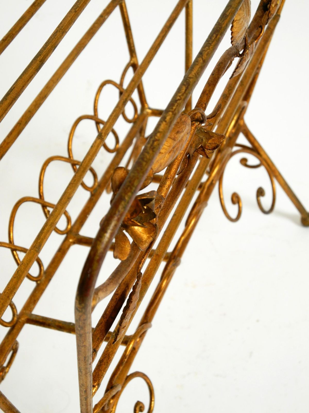 photo buy Extraordinary Mid Century Newspaper And Magazine Rack With A Gilded Metal Frame