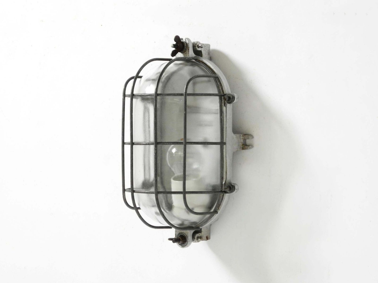 Rare Large 1950s Vintage Factory Lamp Made Of Cast Aluminum And Glass photo for sale