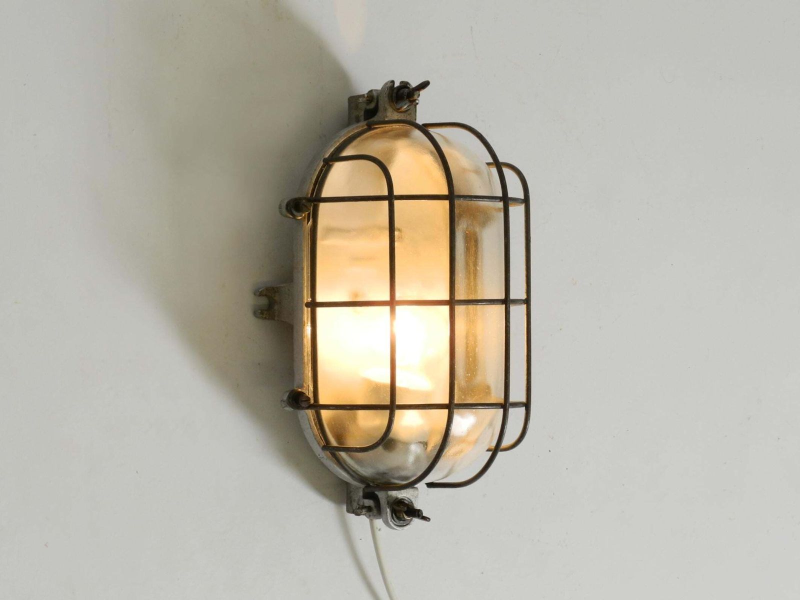Rare Large 1950s Vintage Factory Lamp Made Of Cast Aluminum And Glass photo buy