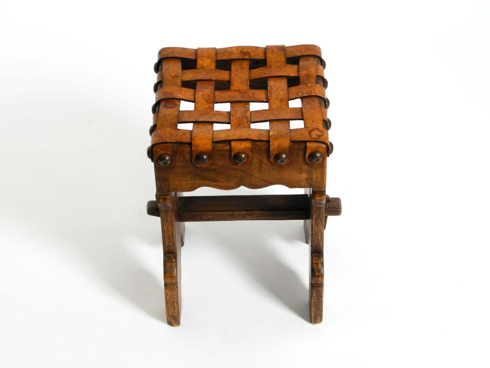 Beautiful 1940s Oak Stool With A Seat Made Of Leather Straps photo 946.0