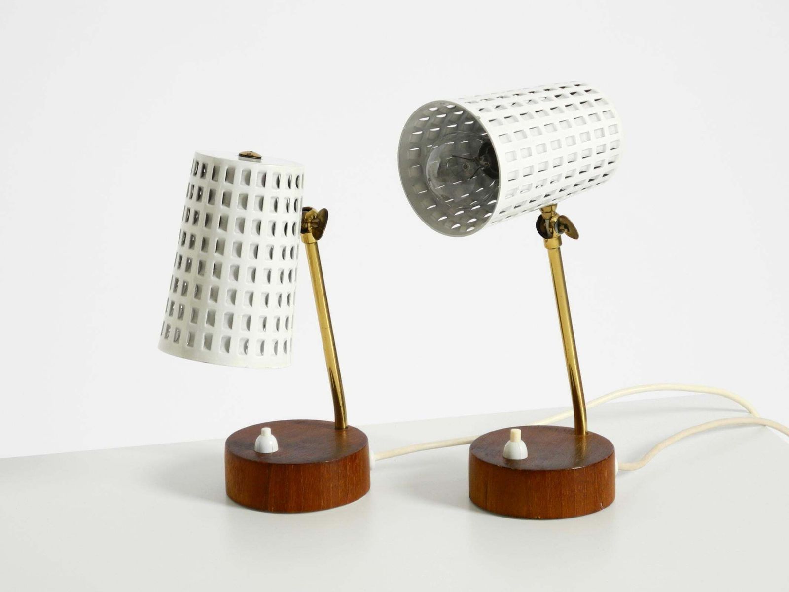 A Pair Of Beautiful Mid Century Modern Bedside Lamps With Perforated Metal Shade photo vinterior