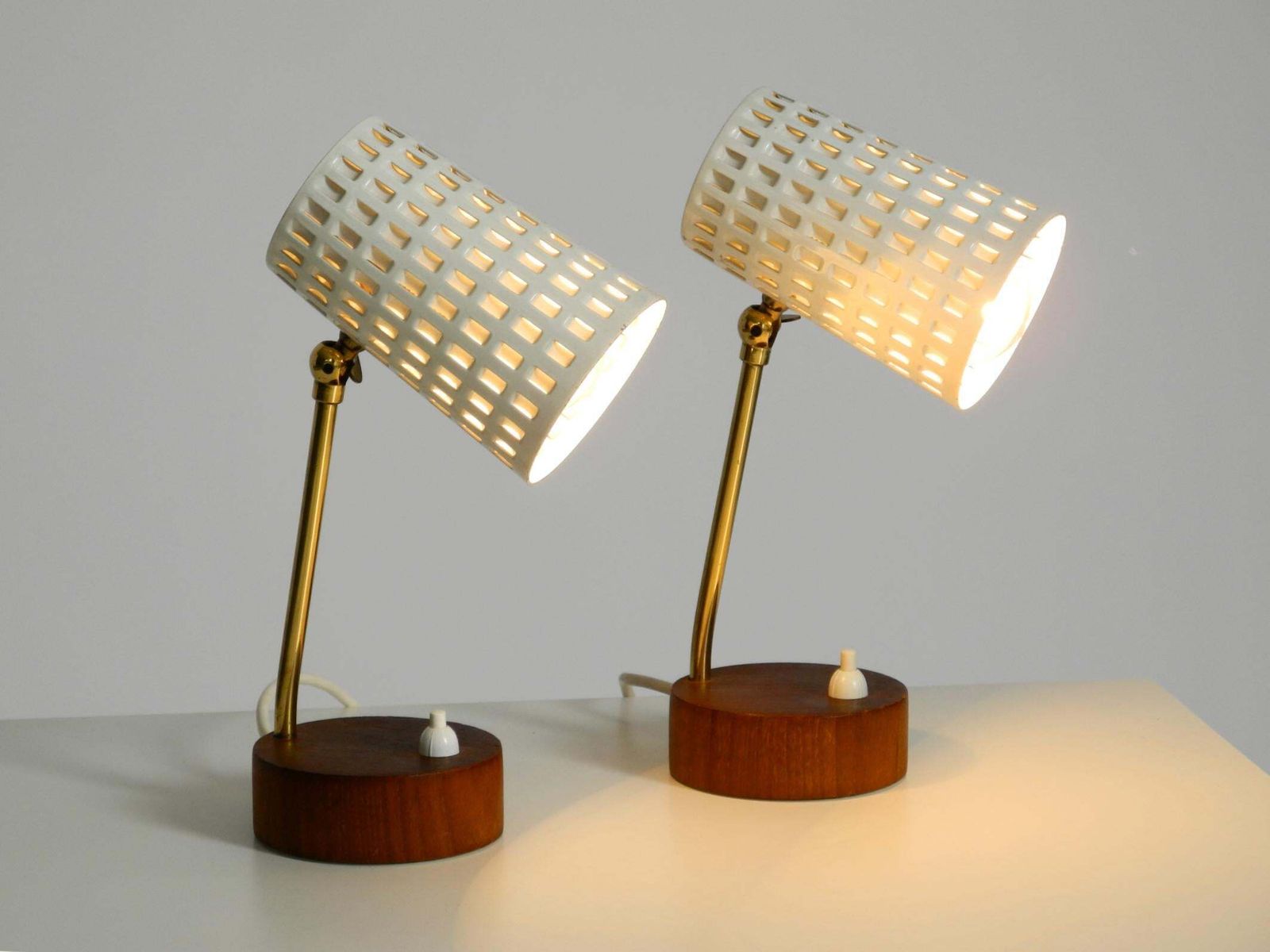 A Pair Of Beautiful Mid Century Modern Bedside Lamps With Perforated Metal Shade photo vintage