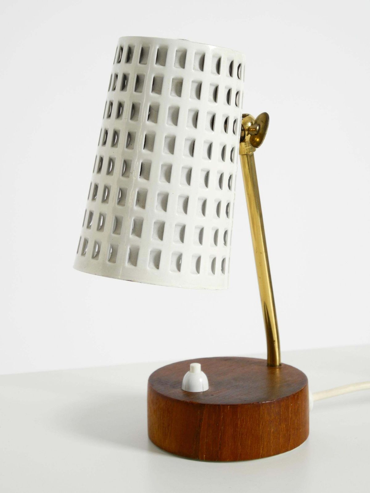 photo buy A Pair Of Beautiful Mid Century Modern Bedside Lamps With Perforated Metal Shade