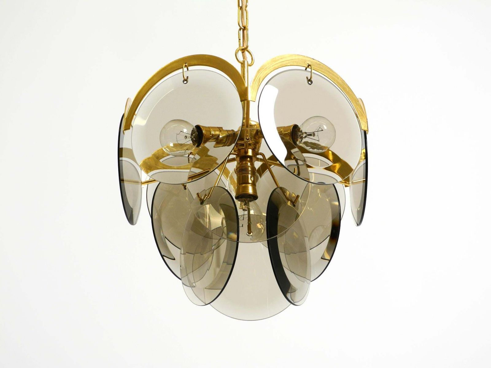 Beautiful 1960s Large Brass Ceiling Chandelier With Large Round Glass Plates photo Lighting