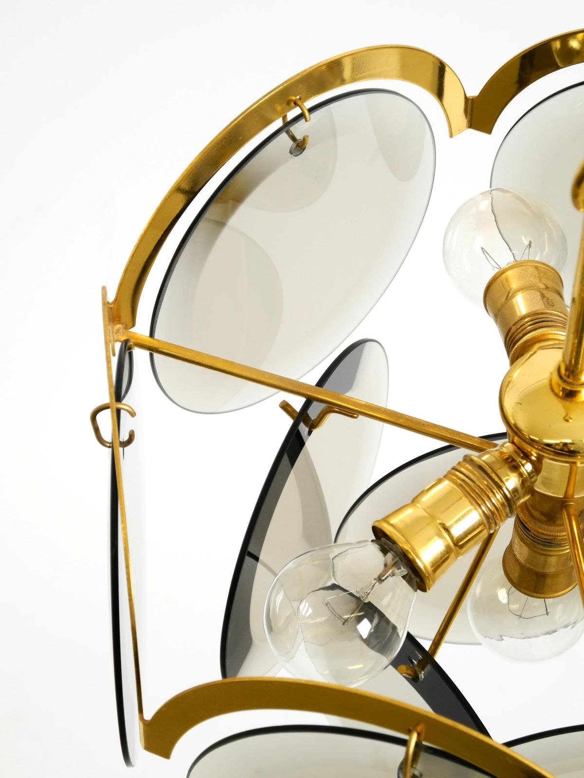 photo buy Beautiful 1960s Large Brass Ceiling Chandelier With Large Round Glass Plates