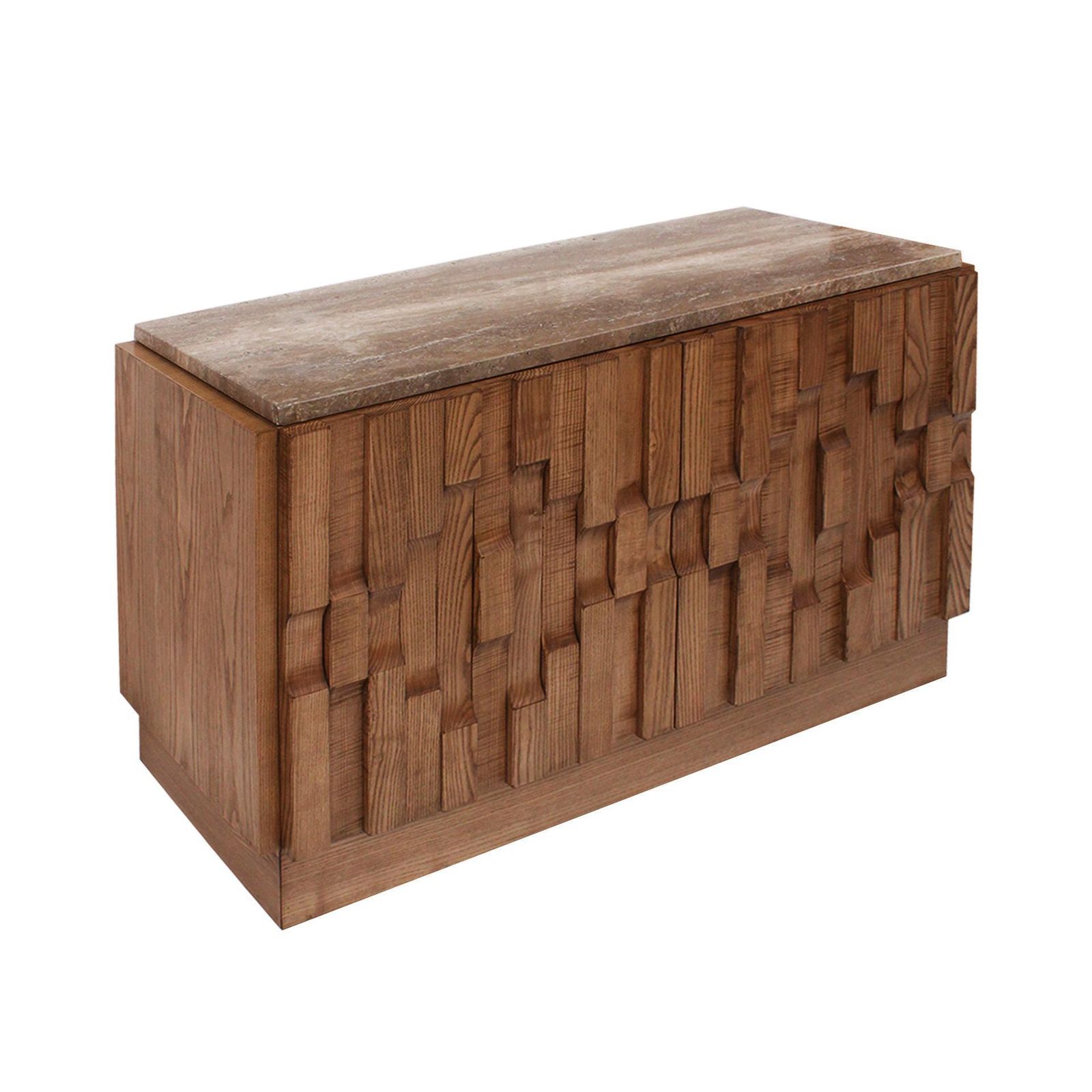Contemporary Solid Oak Wood And Travertine Pair Of Italian Sideboards photo for sale