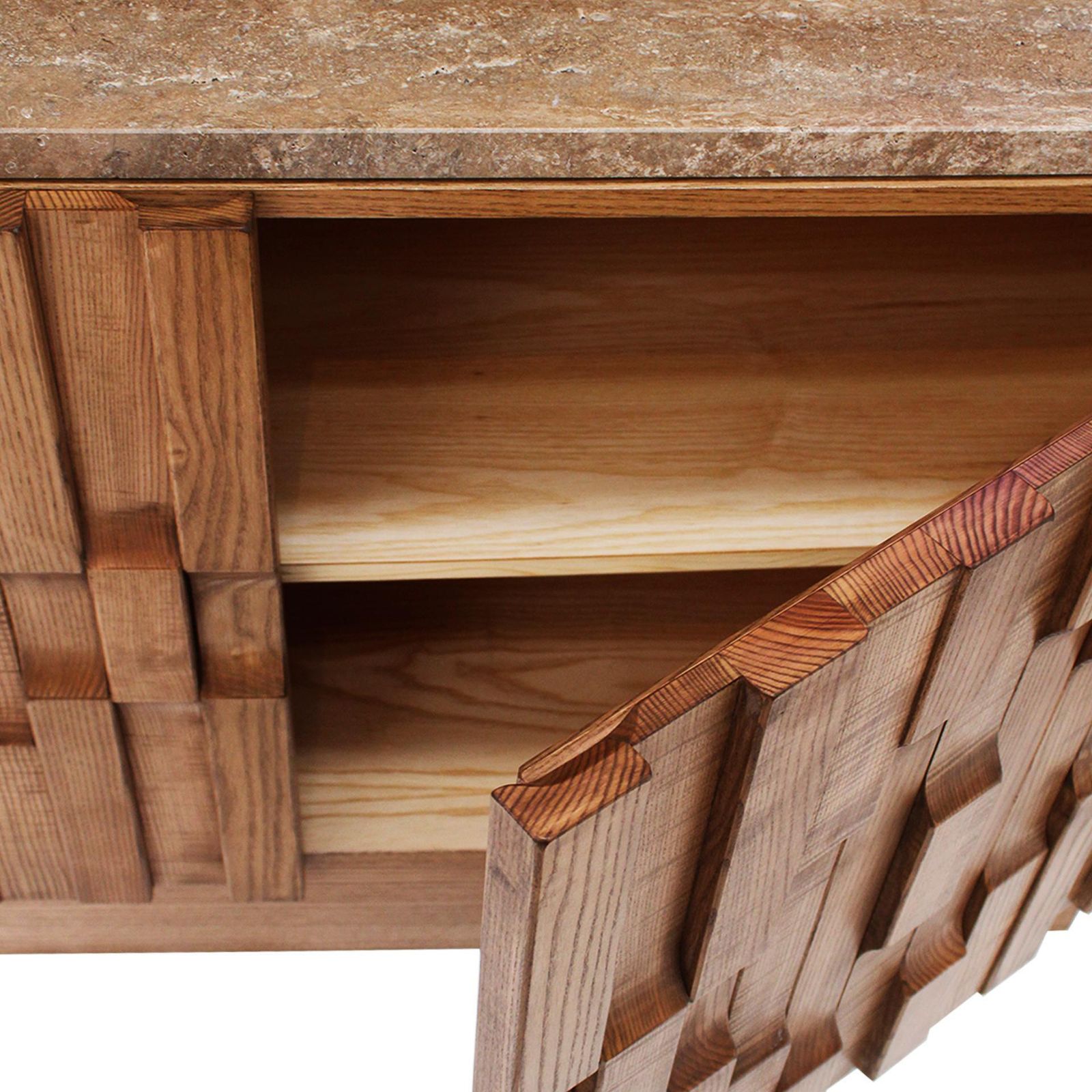 photo furniture Contemporary Solid Oak Wood And Travertine Pair Of Italian Sideboards