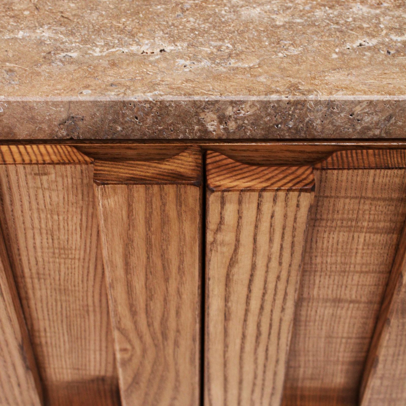 photo for sale Contemporary Solid Oak Wood And Travertine Pair Of Italian Sideboards