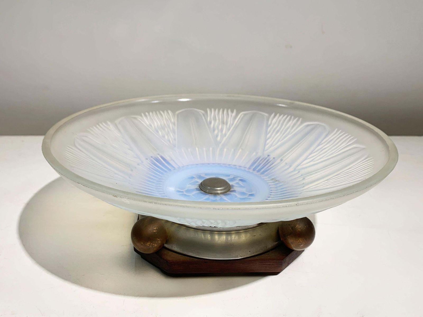 Art Deco Opalescent Glass Centerpiece Bowl With Sunflower Motif, Lalique Style photo furniture