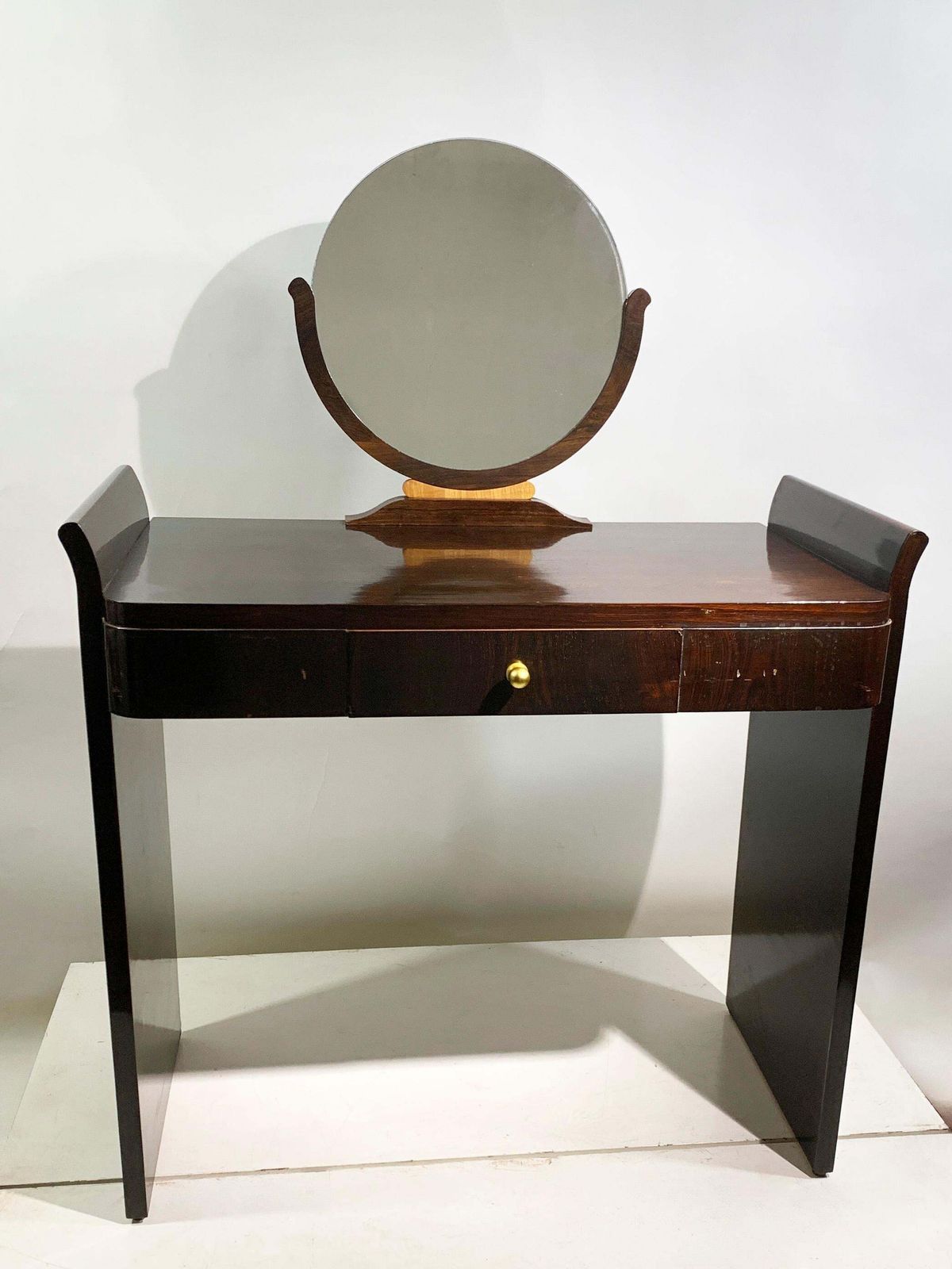 Art Deco Vanity/Dressing Table With Round Mirror, France, Circa 1930's photo for sale