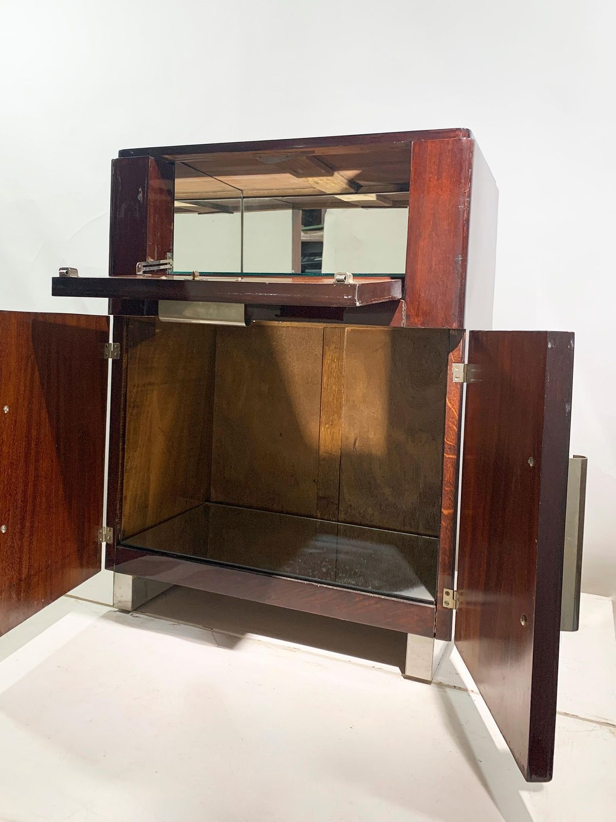 Art Deco Polished Mahogany Bar Cabinet With Mirrored Interior, Circa 1930's photo vinterior