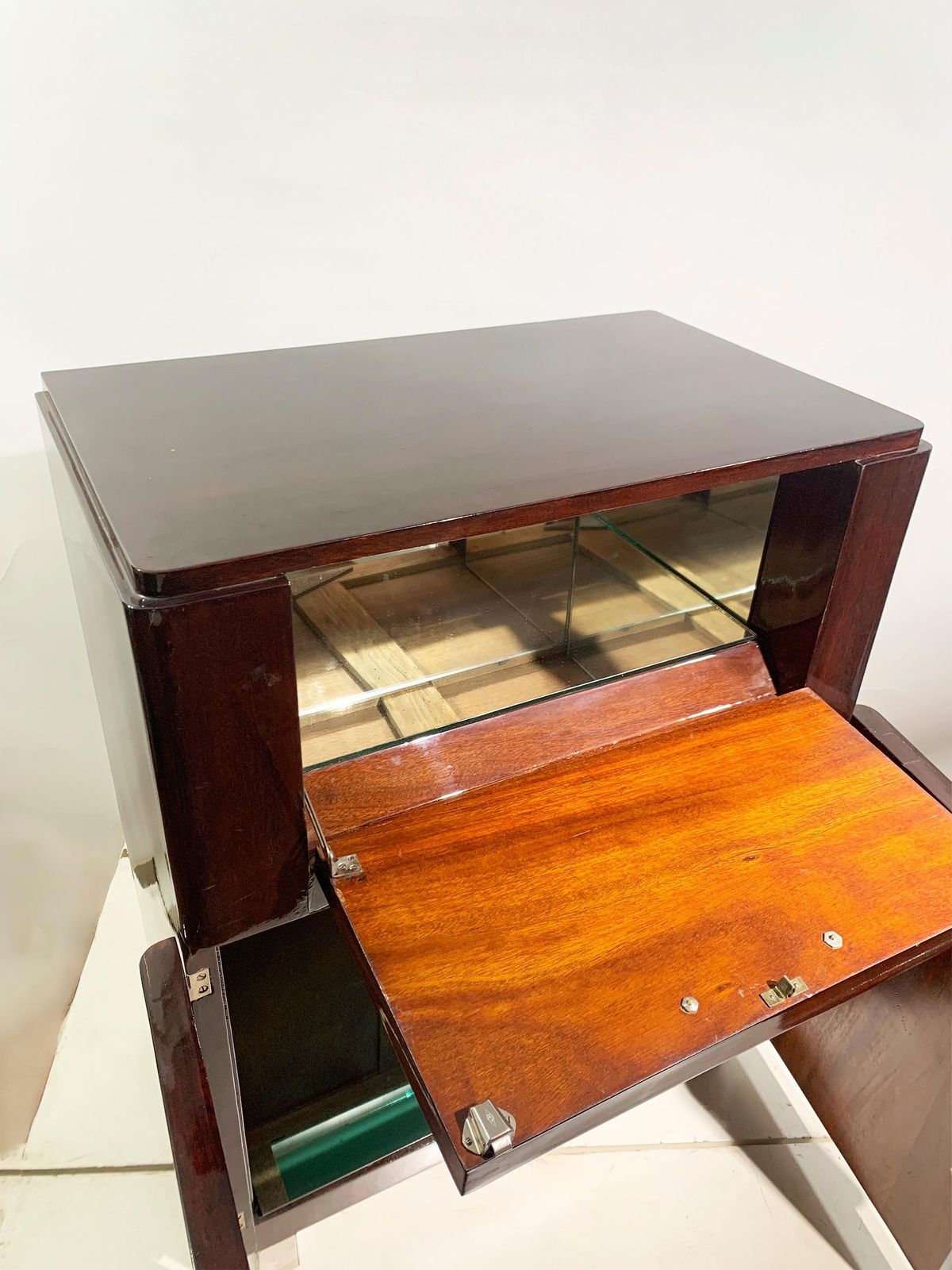 photo for sale Art Deco Polished Mahogany Bar Cabinet With Mirrored Interior, Circa 1930's