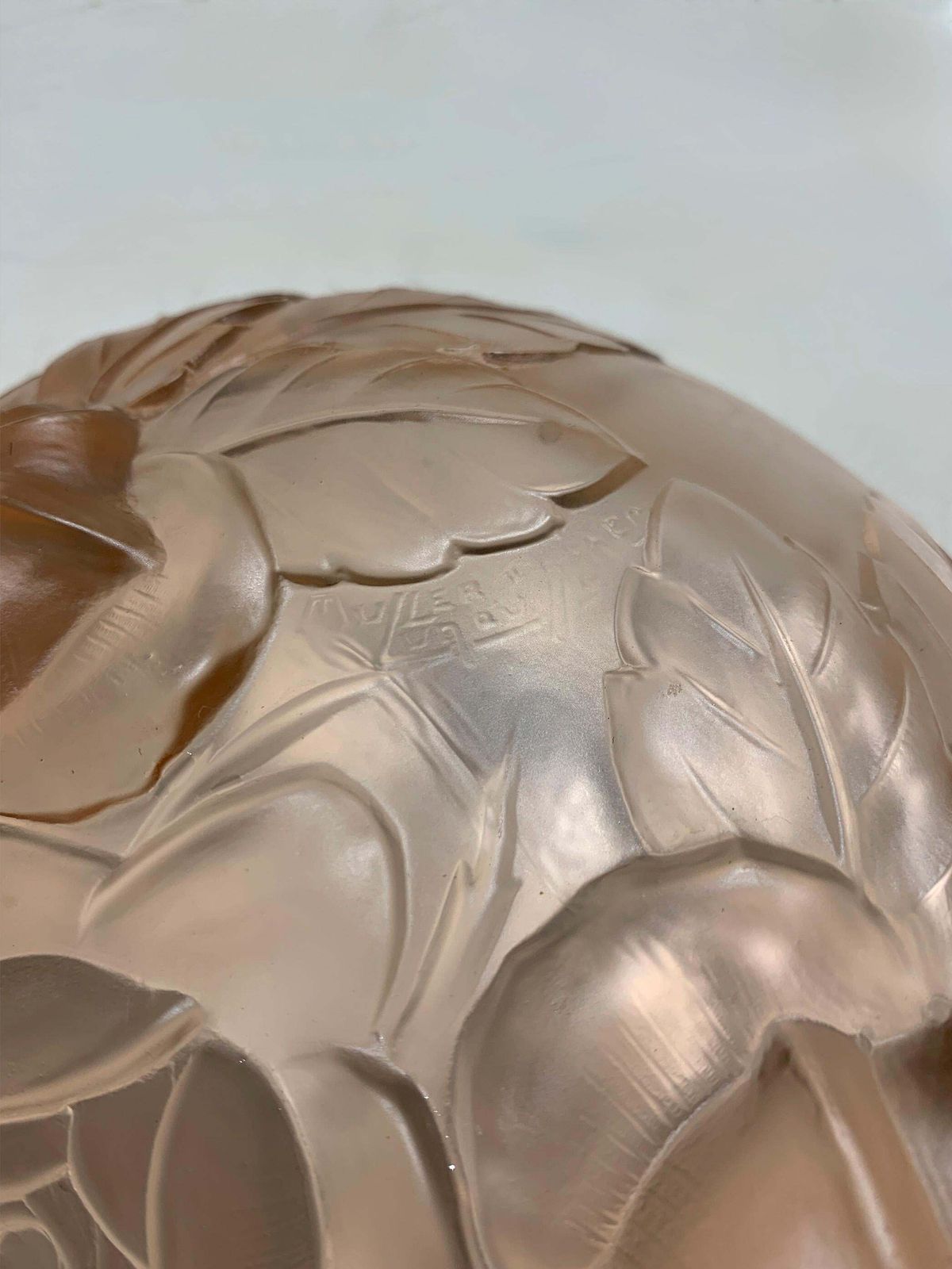 Muller Frères Lunévill Art Deco Peach Frosted Pressed Glass Rose Centerpiecebowl photo buy