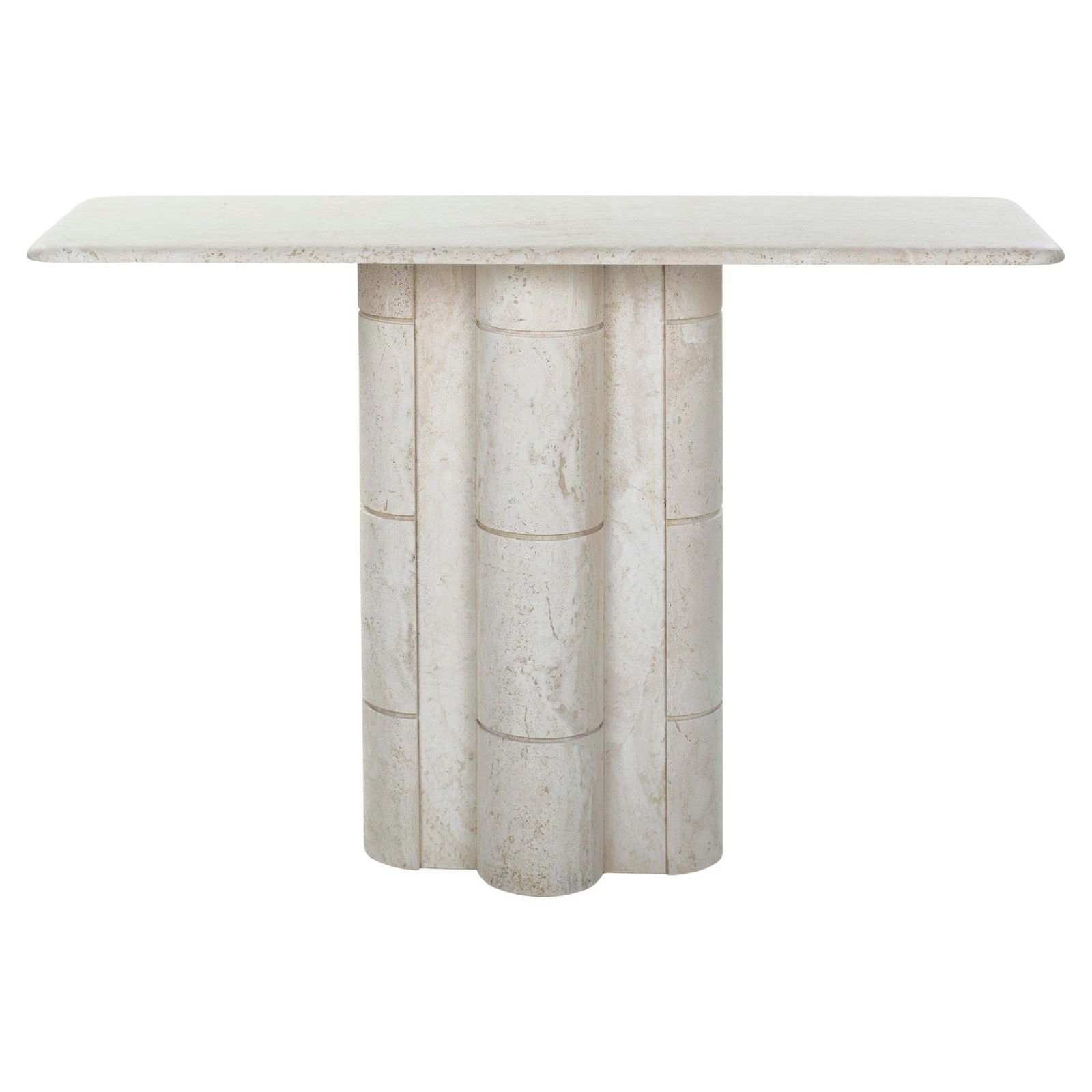 French Elegante Mid Century Faux Bamboo Travertine Console Table 1970s